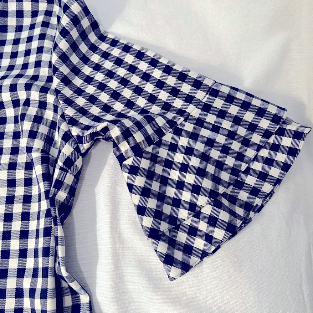 Draper James Navy and White Checked Top with Ruffle Sleeves. - Picture 4 of 4